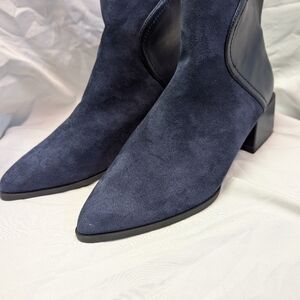 Navy leather and suede ankle boots.